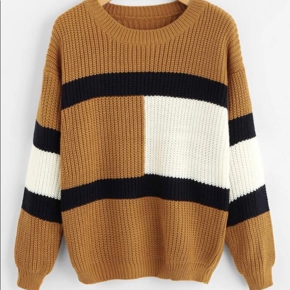 Sweaters - Drop shoulder color block knit sweater